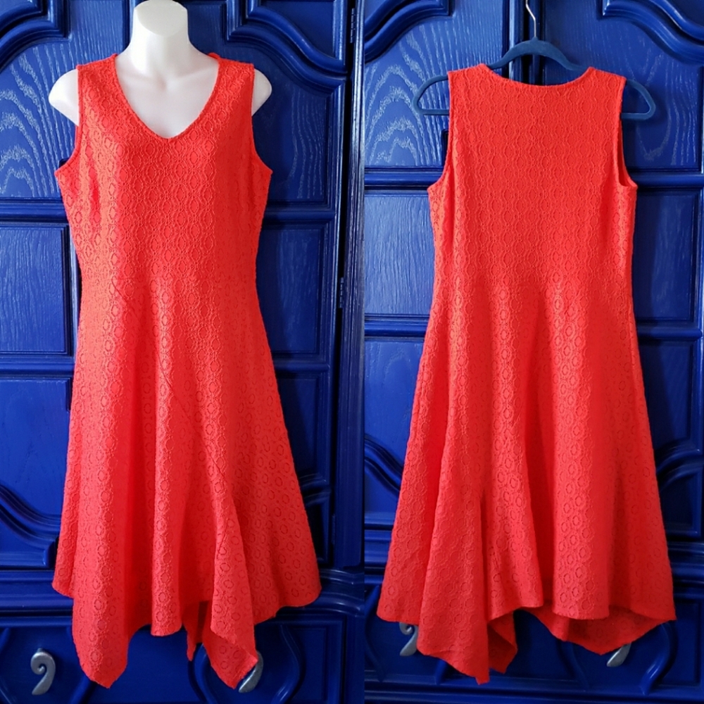 Sleeveless Bright Red Fit n Flare Dress Dana Buchman - Picture 1 of 14